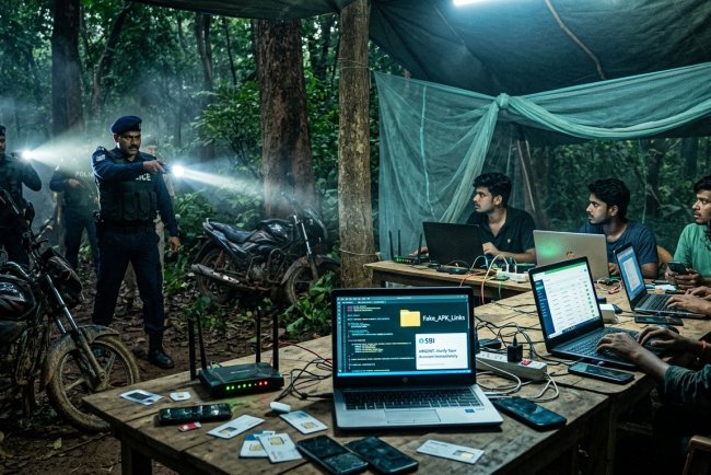 Jharkhand Cyber Fraud Gang Busted: Fake APK Links Used from Forest Hideouts to Hack Bank Accounts